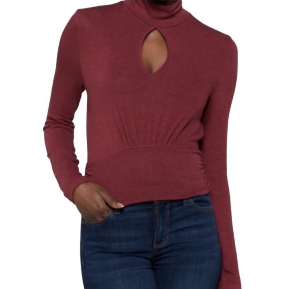 Brea Canyon Stitch Fix‎ Mock Turtleneck  Claret Red Keyhole Blouse Women's XL